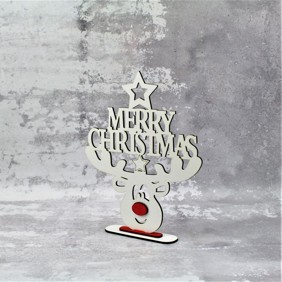 Renifer Stojak Merry Christmas Biały - obrazek 2