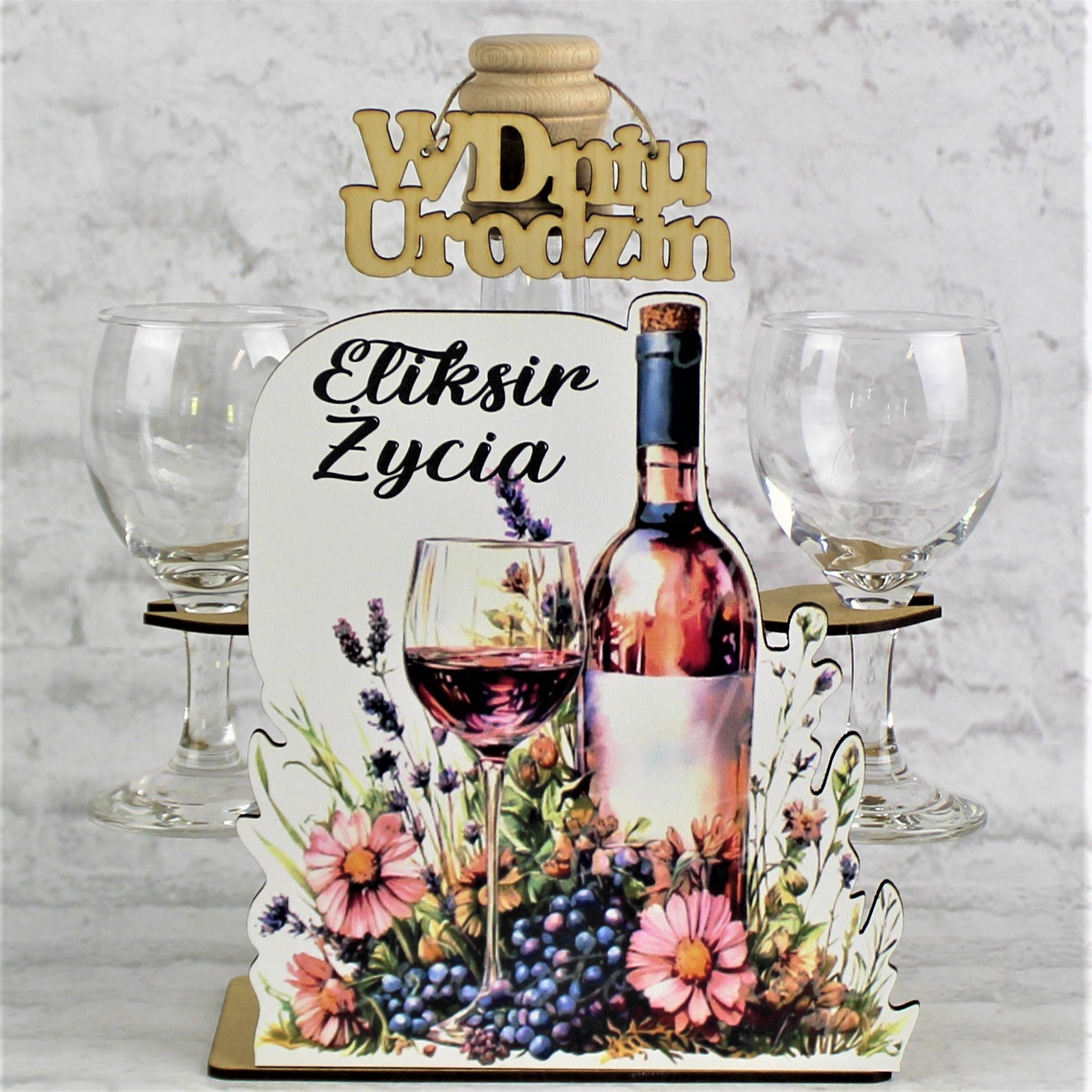 Prezent Dla Kobiety Eliksir Życia Karafka z Kieliszkami do Wina 2 sztuki kieliszki - obrazek 6
