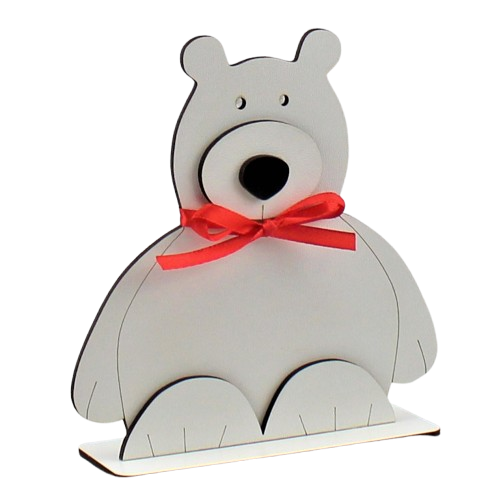 Stojak BIAŁY MIŚ Z KOKARDĄ Niedźwiadek Dekoracja Zimowa Świąteczna