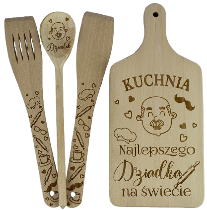 Zestaw kuchenny z Grawerem DLA DZIADKA deska łyżka łopatki