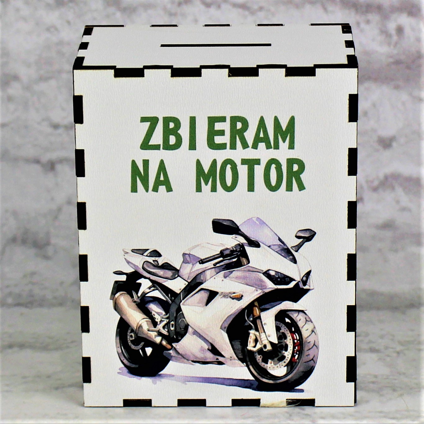 Skarbonka Dekoracyjna z nadrukiem Zbieram na Motor - obrazek 3