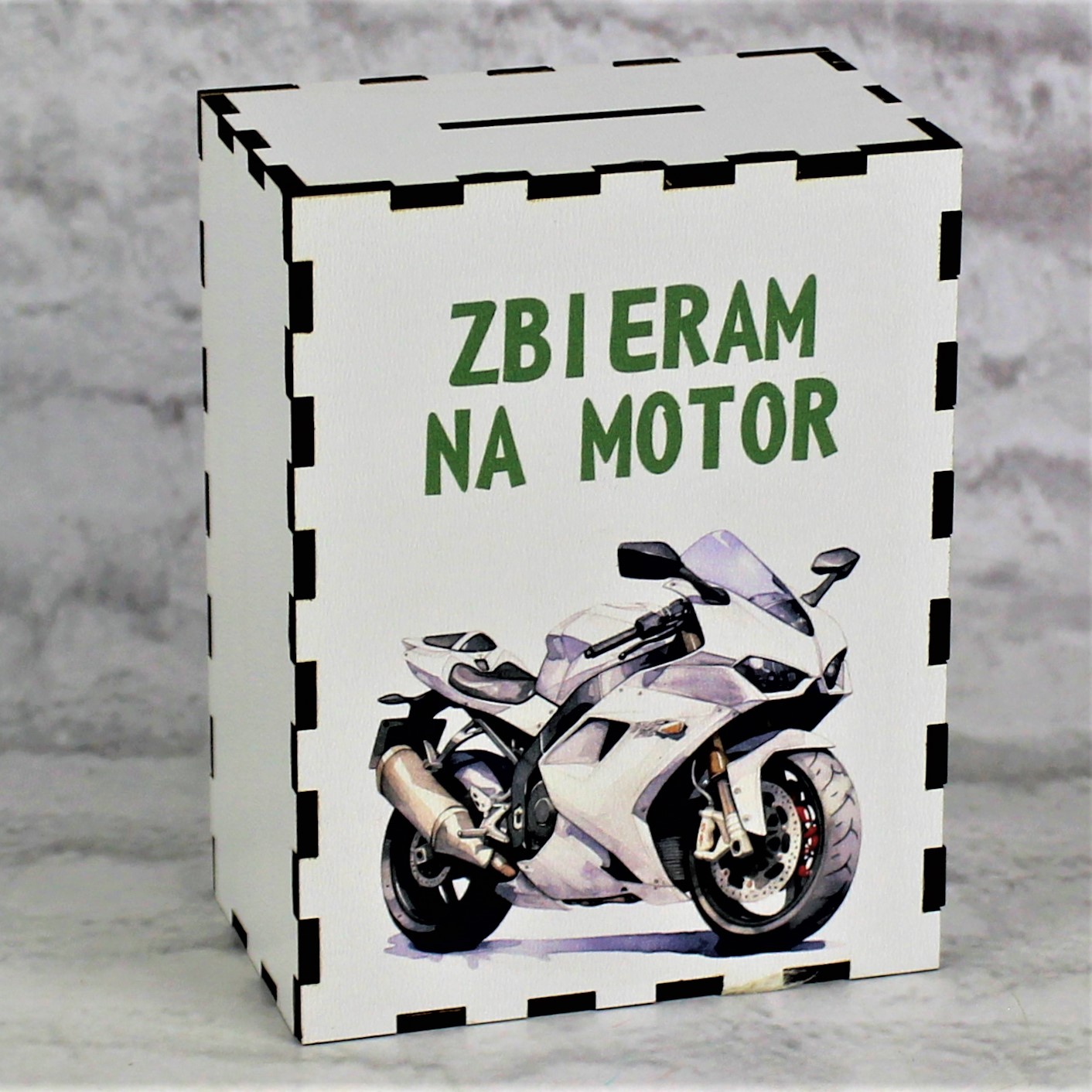 Skarbonka Dekoracyjna z nadrukiem Zbieram na Motor - obrazek 2