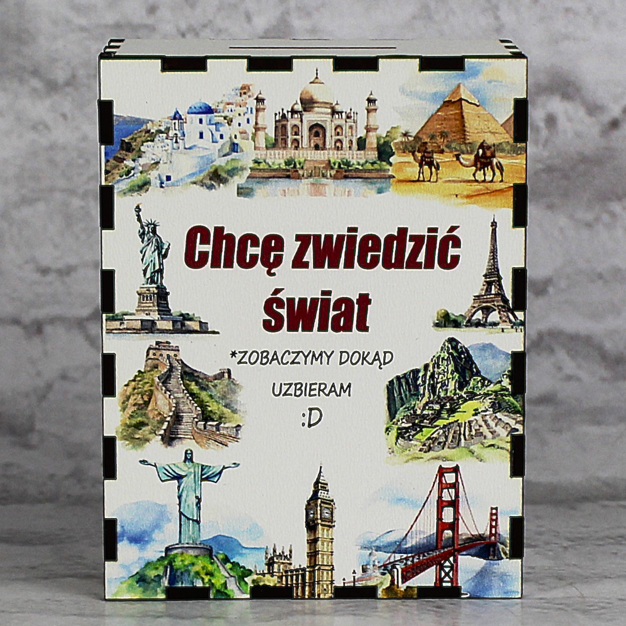 Skarbonka z Kolorowym Nadrukiem CHCĘ ZWIEDZIĆ ŚWIAT - obrazek 2