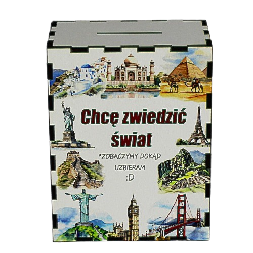 Skarbonka z Kolorowym Nadrukiem CHCĘ ZWIEDZIĆ ŚWIAT