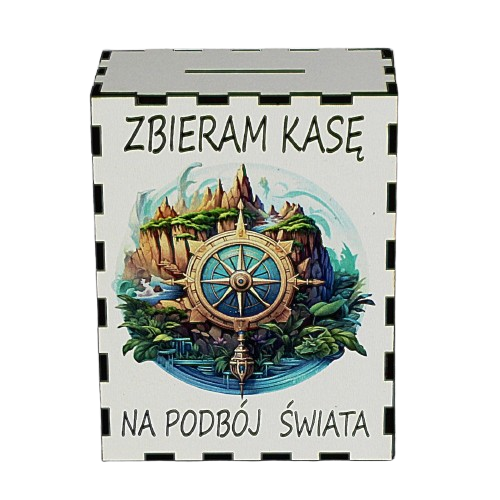 Skarbonka z Kolorowym Nadrukiem ZBIERAM KASĘ NA PODBÓJ ŚWIATA