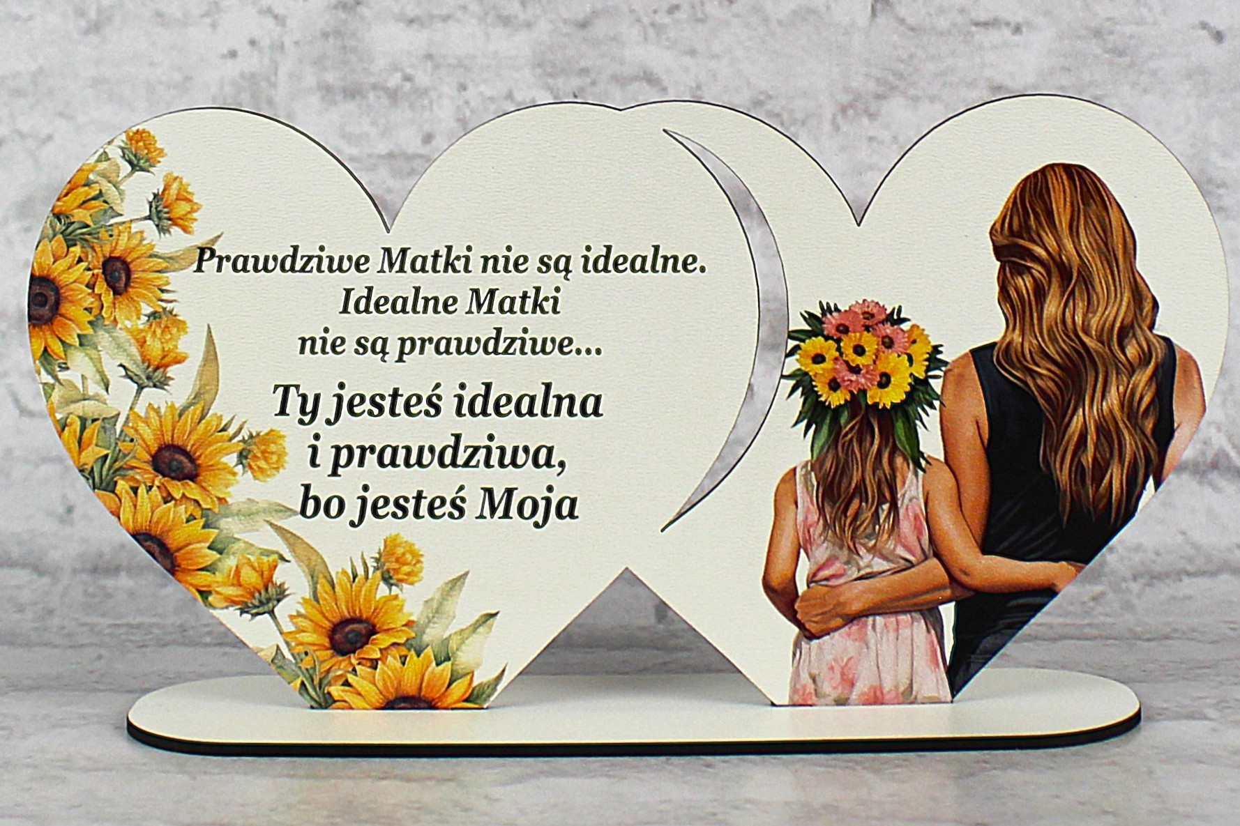 Dla Mamy Stojak Serce Podwójne z dedykacją Prezent na DZIEŃ MATKI - obrazek 2